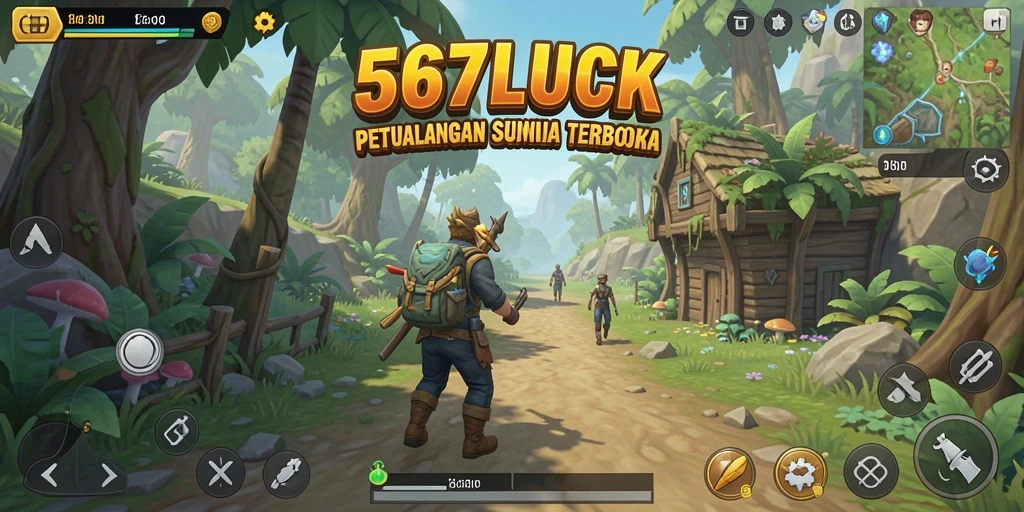 Screenshot gameplay 567LUCK menampilkan eksplorasi dunia terbuka yang luas.