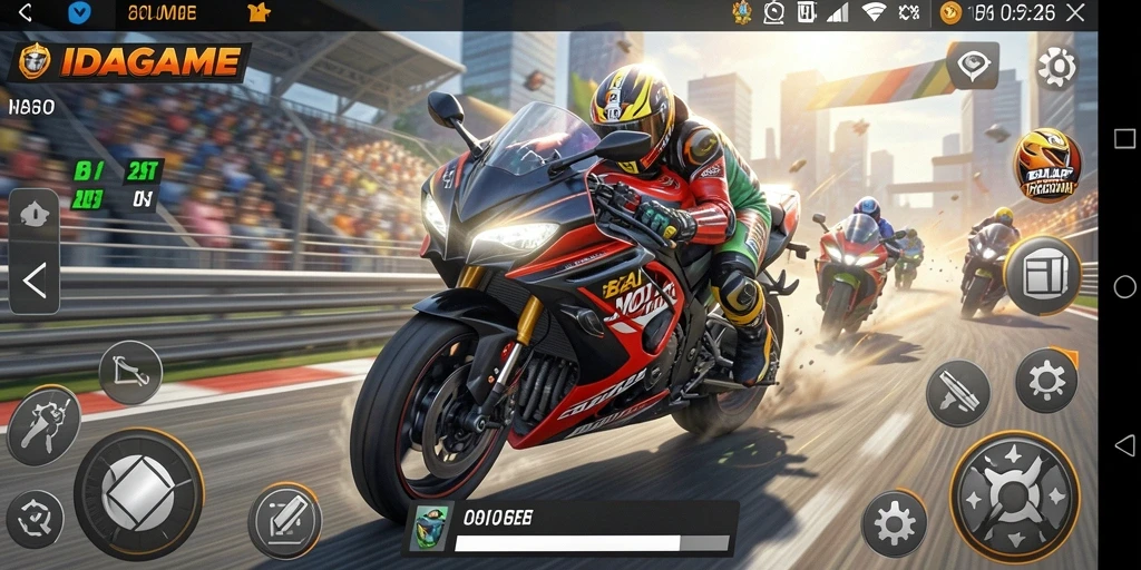 Tampilan menegangkan dari gameplay balap motor IDAGAME.
