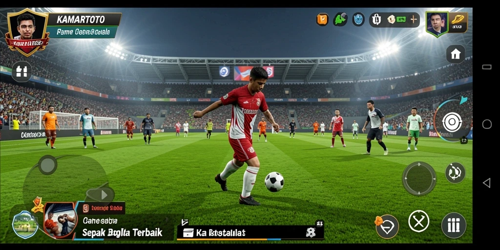 Screenshot utama KAMARTOTO menampilkan aksi sepak bola yang seru dan gameplay interaktif.