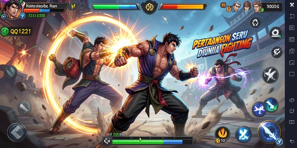 Gameplay QQ1221 yang intens dan seru dalam pertarungan Fighting.