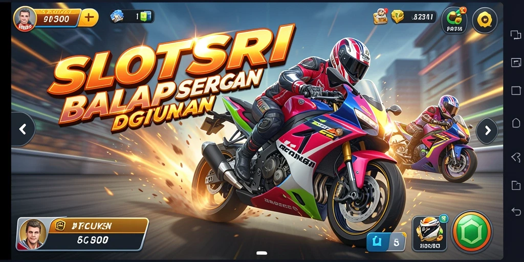 Tampilan gameplay SLOTSRI yang mengasyikkan dengan motor balap cepat.